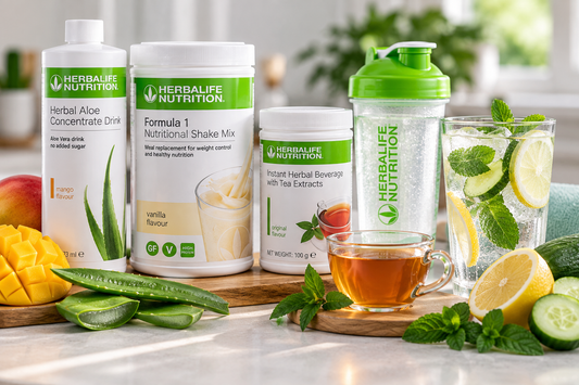 Herbalife hydration products with aloe, herbal tea and refreshing water
