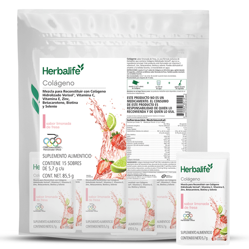 Herbalife Colágeno Verisol® Limonada de Fresa 85,5g – 15 sobres de 5,7g