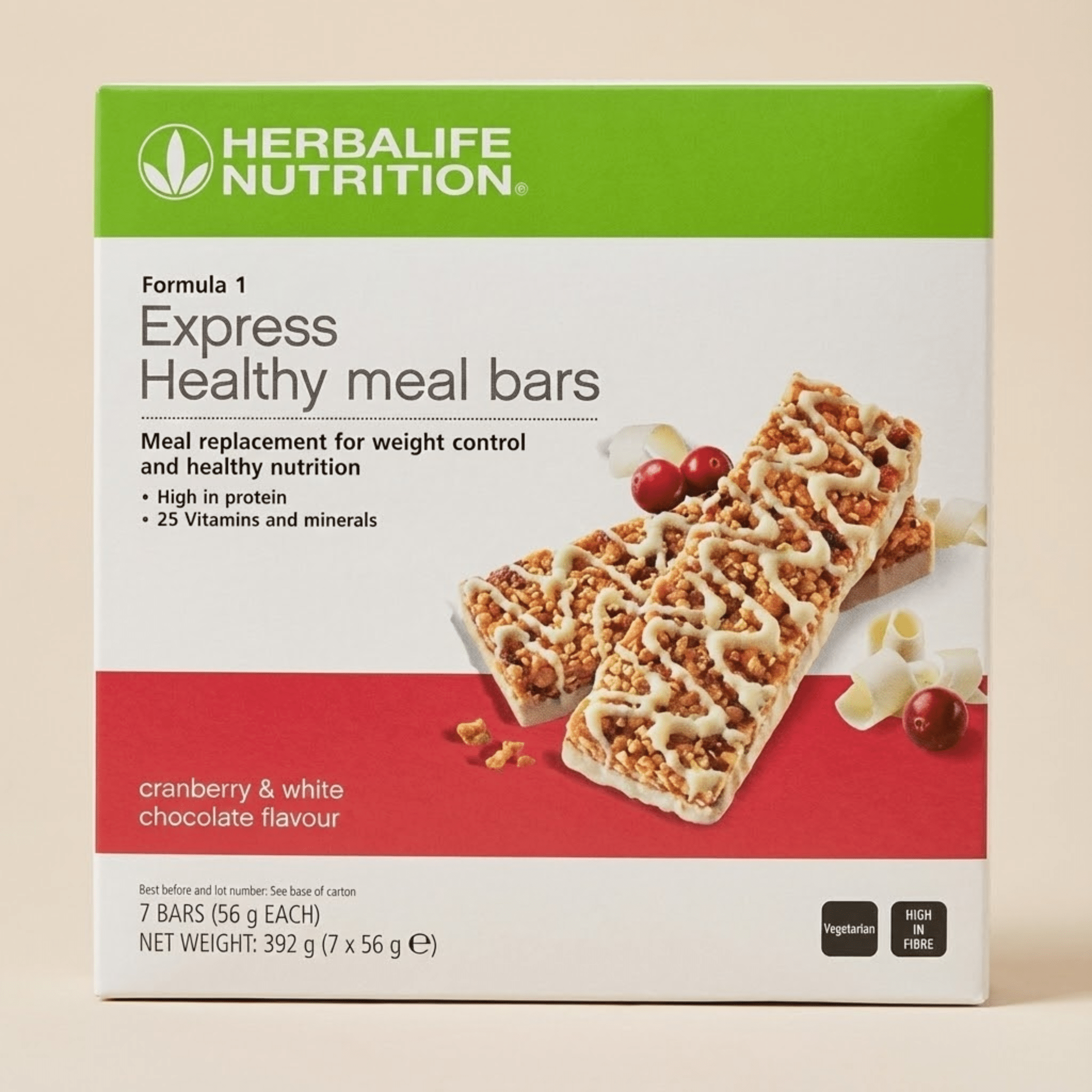Herbalife Formula 1 Express Bars Cranberry White Chocolate 7 x 56g meal replacement bars