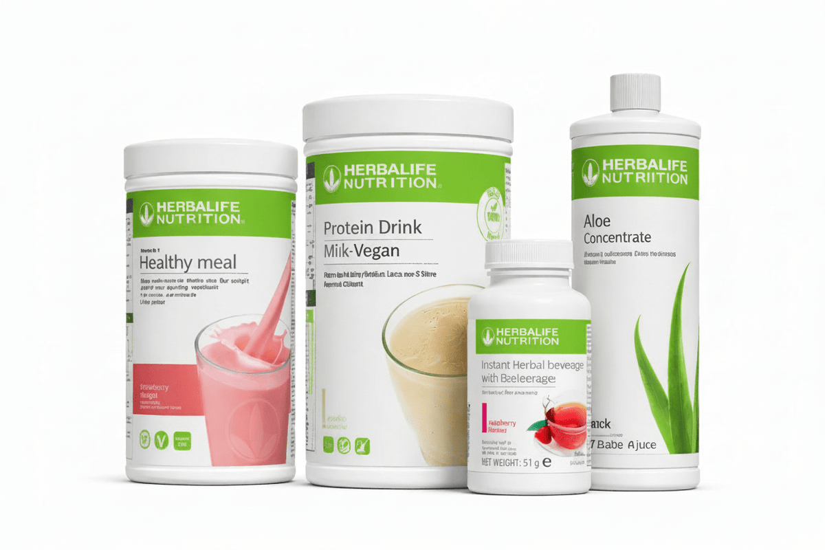 Herbalife Healthy Breakfast + Protein Bundle with Formula 1 Shake, Protein Drink Mix, Herbal Tea and Aloe. Ideal for healthy weight management.