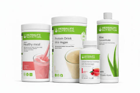 Herbalife Healthy Breakfast + Protein Bundle with Formula 1 Shake, Protein Drink Mix, Herbal Tea and Aloe. Ideal for healthy weight management.