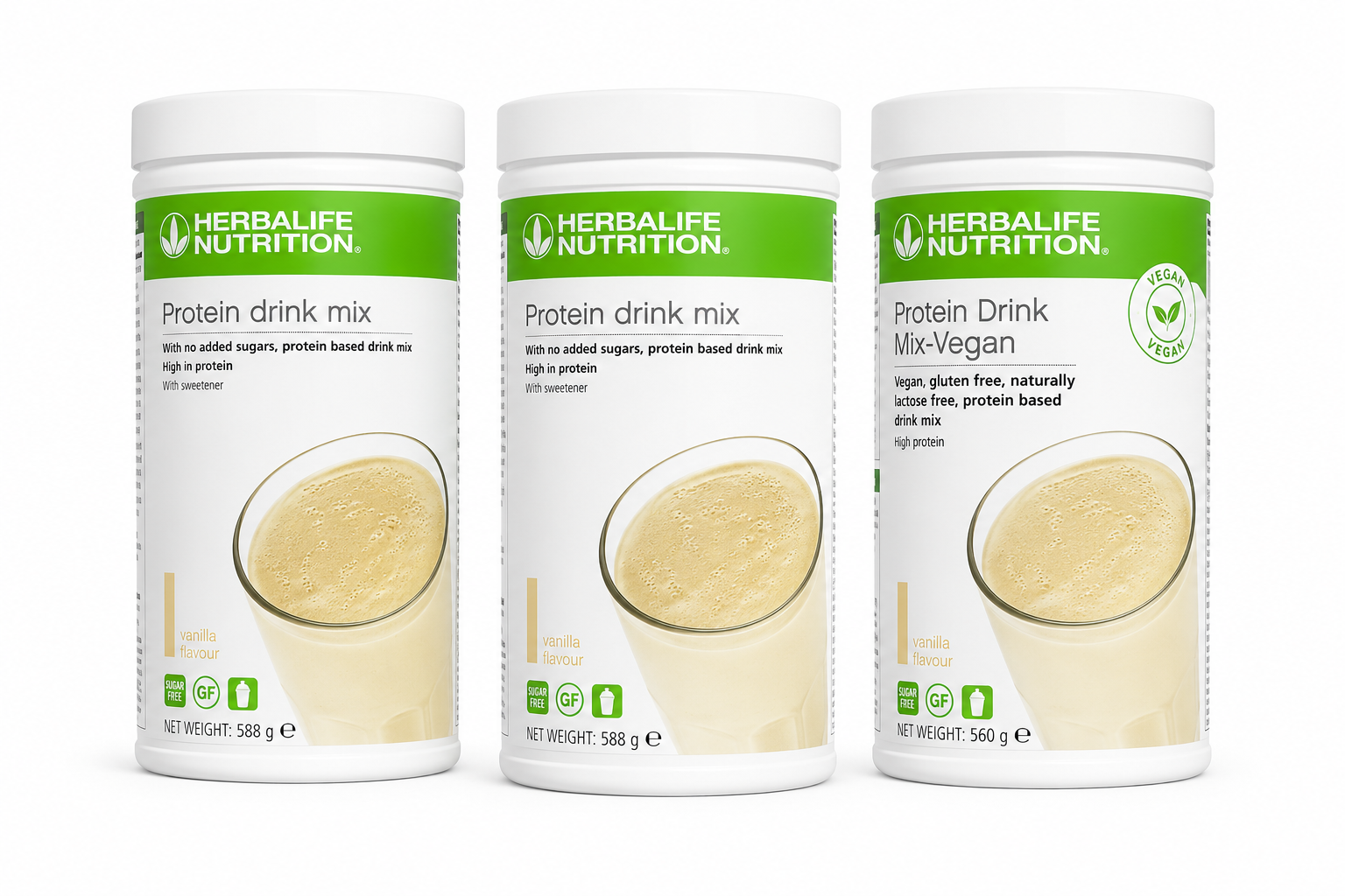 Herbalife Protein Drink Mix 3-Pack with Regular and Vegan options