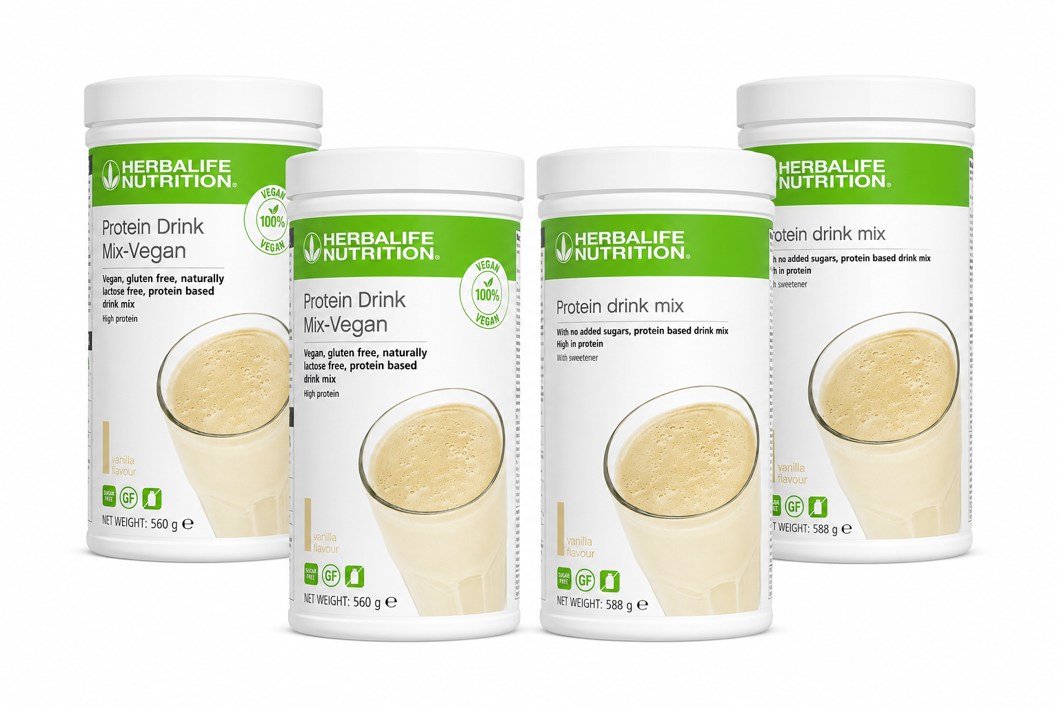 Herbalife Protein Drink Mix 4-Pack Bundle with Regular and Vegan options