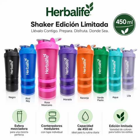 Shaker Herbalife edición limitada 450 ml disponible en varios colores