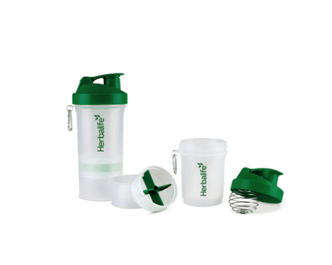 Herbalife Super Shaker Bottle Green with stainless steel whisk ball and storage compartments