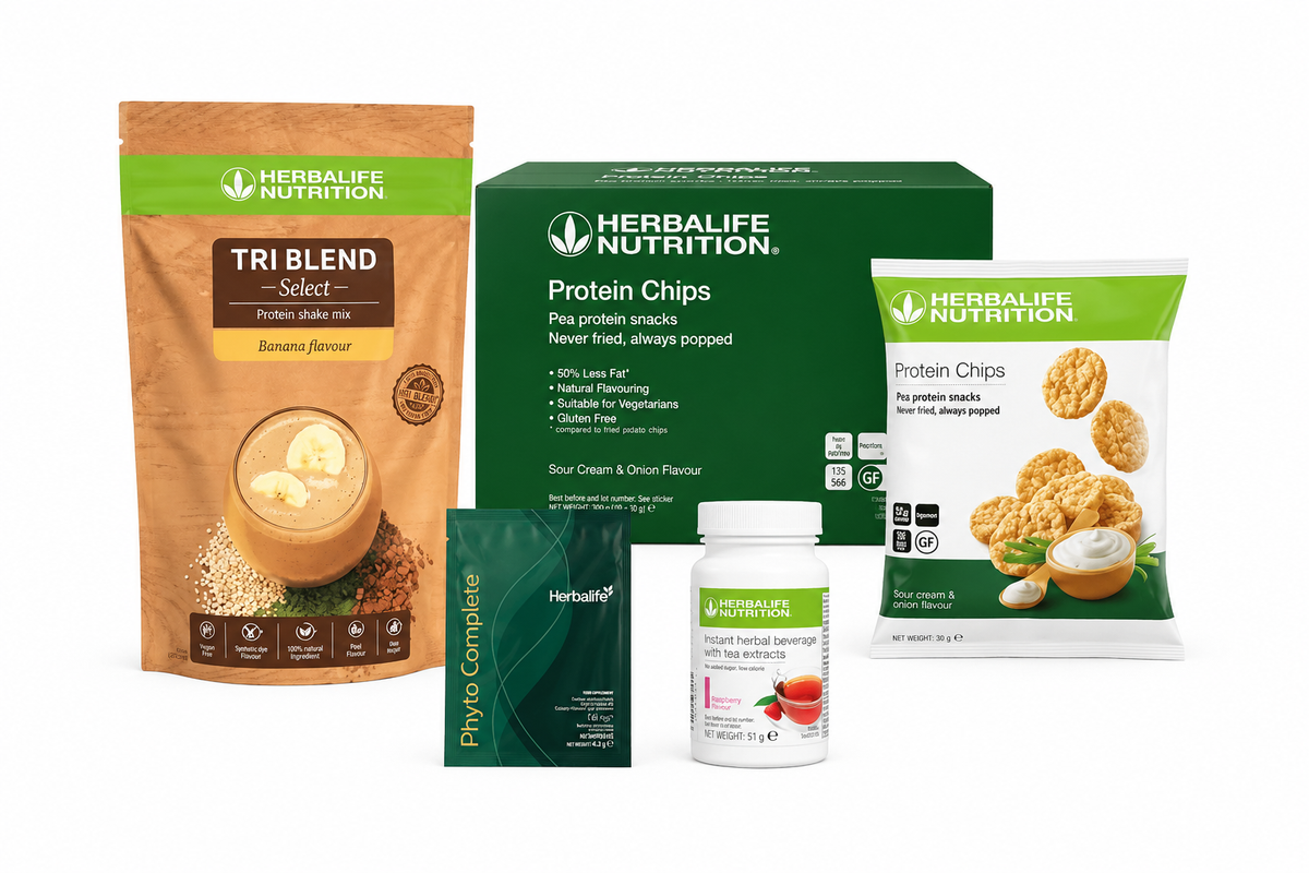 Herbalife Vegan Daily Nutrition Bundle with Tri Blend Select, Protein Chips, Instant Herbal Beverage and Phyto Complete